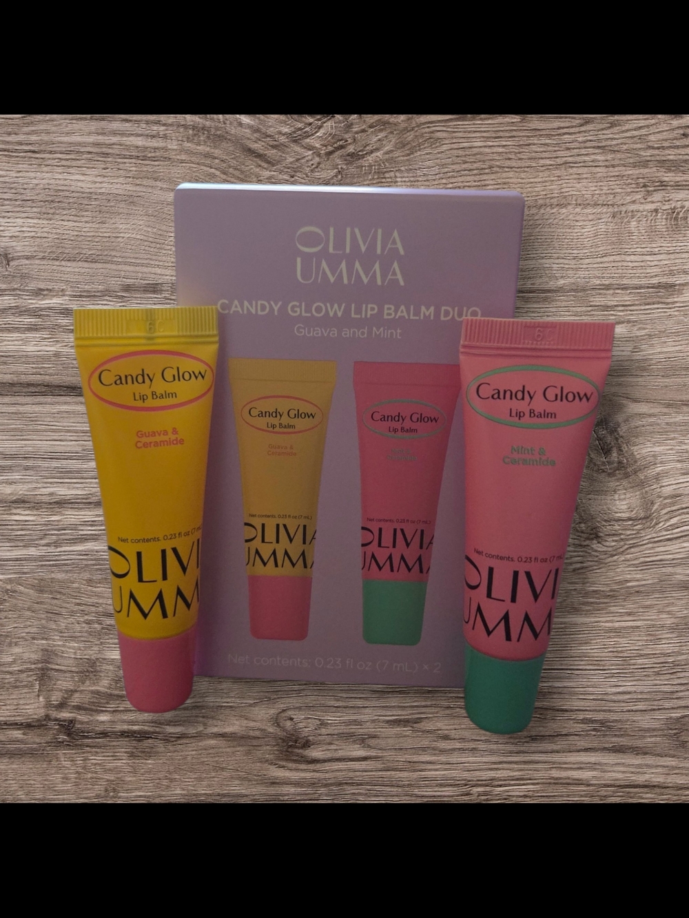 Olivia Umma Duo Candy Glow Lip Balm Mini Size in Guava and Mint